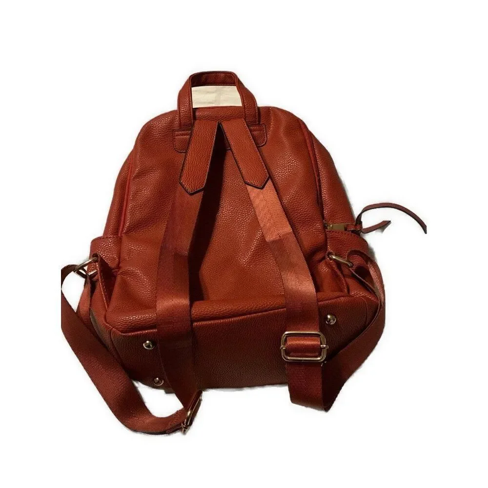 Russet Brown Red Medium Size Vegan Faux Leather Backpack